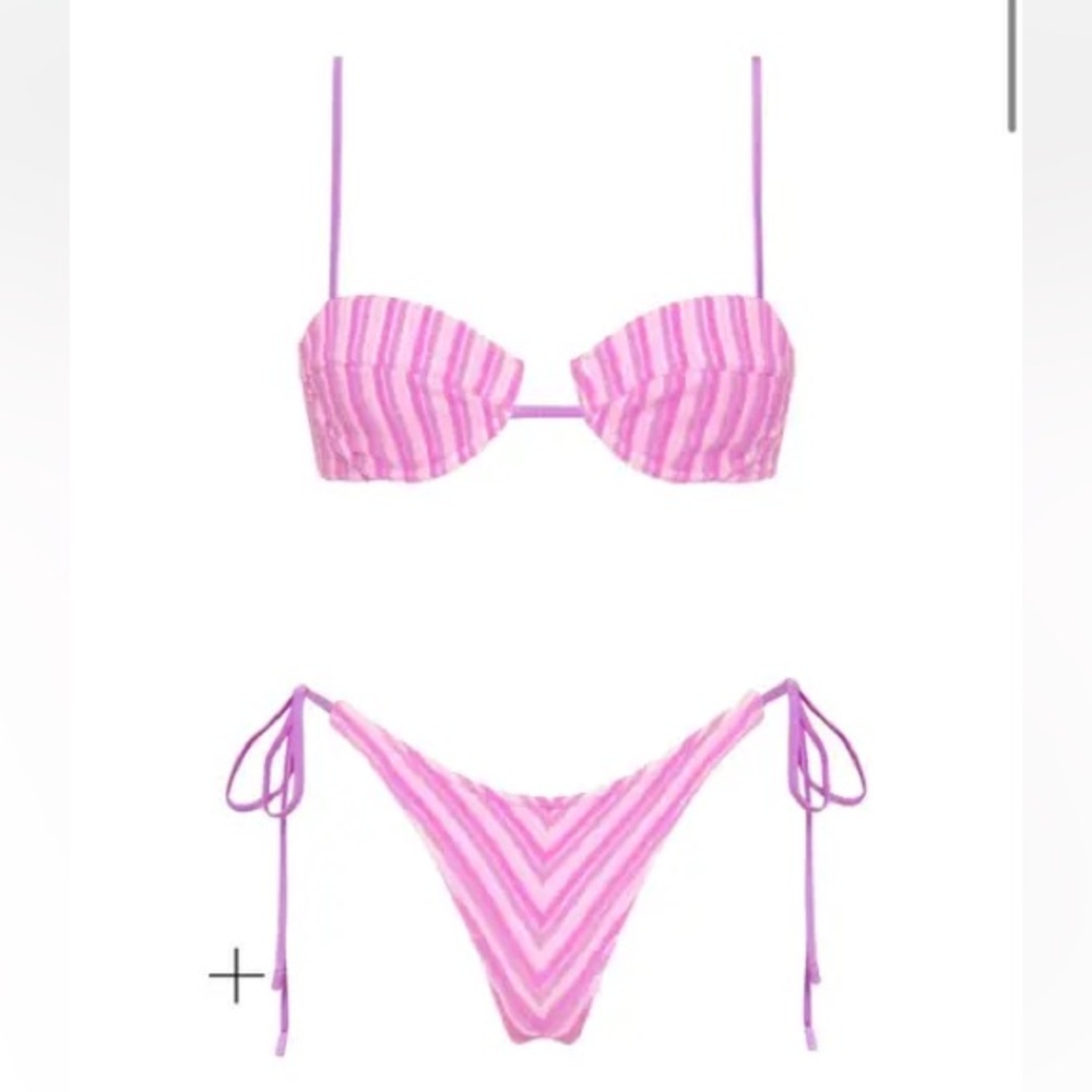 Triangl Swimwear Lotus Terry Toweling Pink Purple Stripe Mala Top Bikini Set
